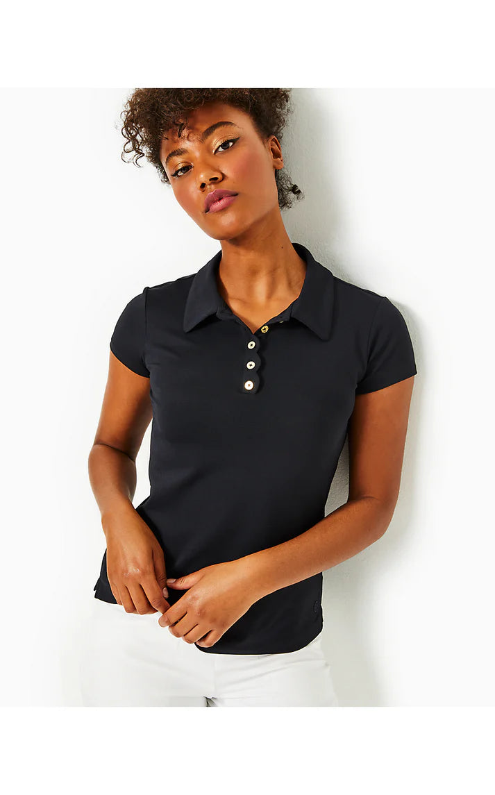Lilly Pultizer Frida Scalloped Women's Short Sleeve Shirt-White, Black, Navy