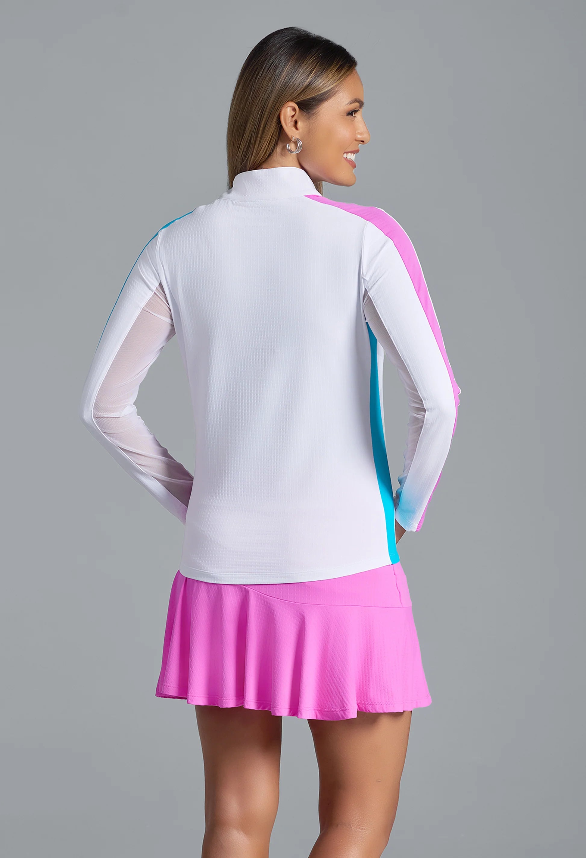 IBKUL Colorblock Long Sleeve Mock Neck Sun Protection Shirt-4 Colors