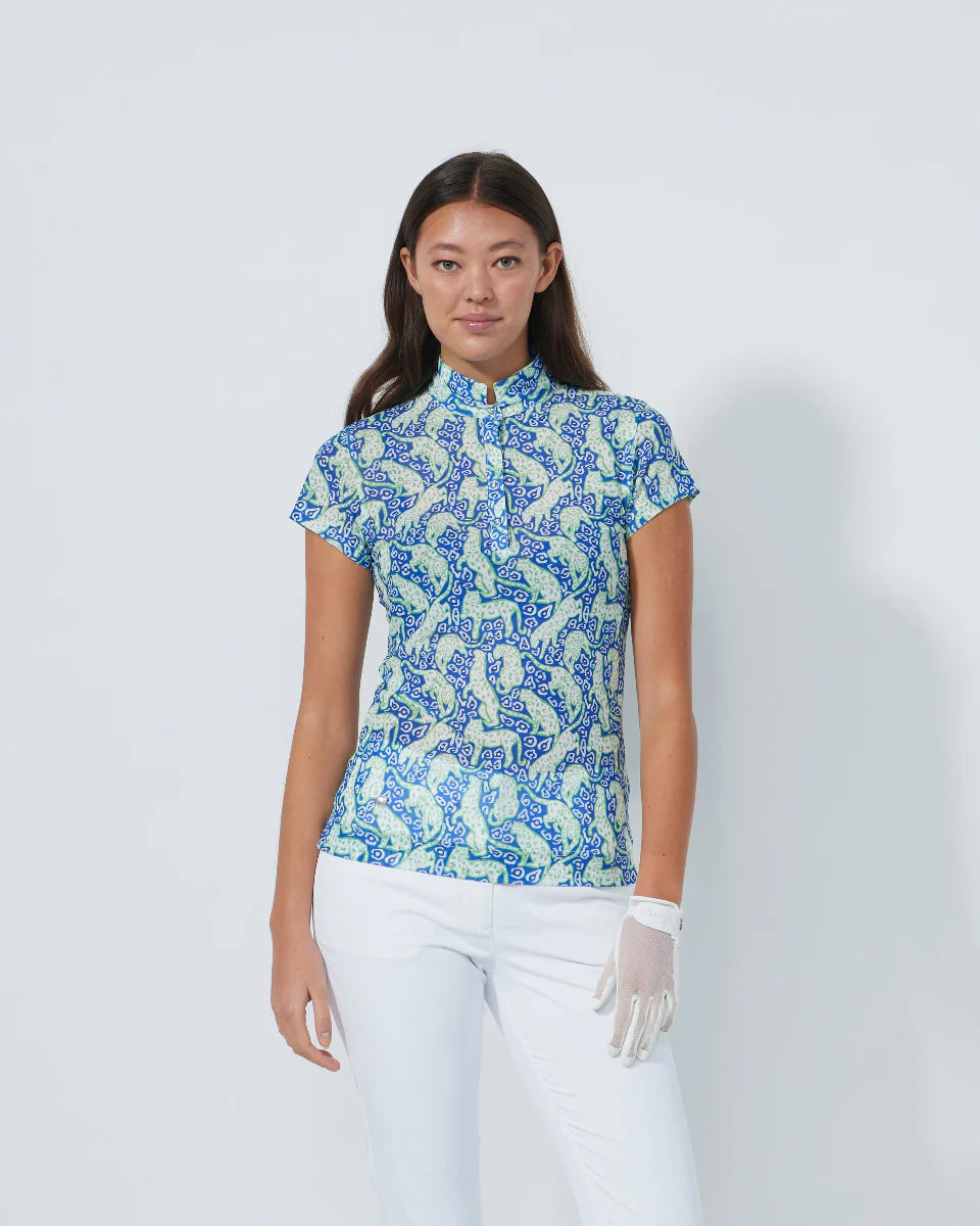 Daily Sports Sheermotion Breeze Mesh Cap Sleeve Shirt-Jaguar Print