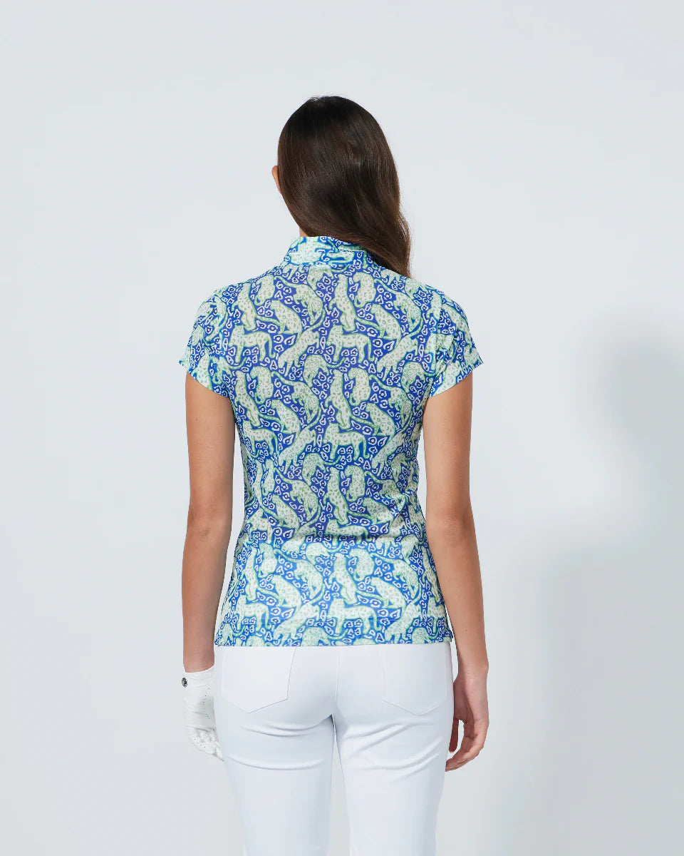 Daily Sports Sheermotion Breeze Mesh Cap Sleeve Shirt-Jaguar Print