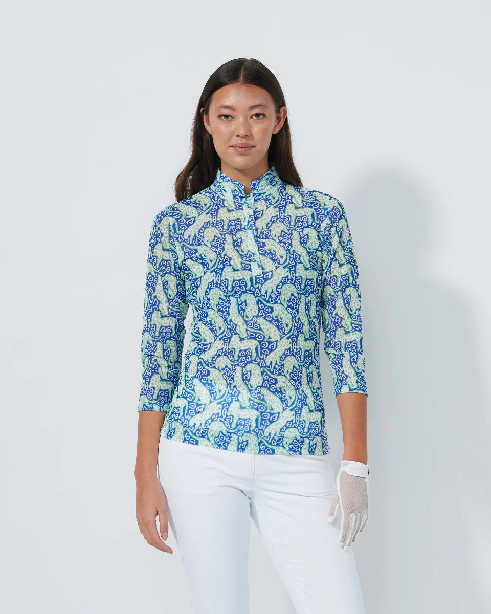 Daily Sports Sheermotion Breeze Mesh 3/4 Sleeve Shirt-Jaguar Print