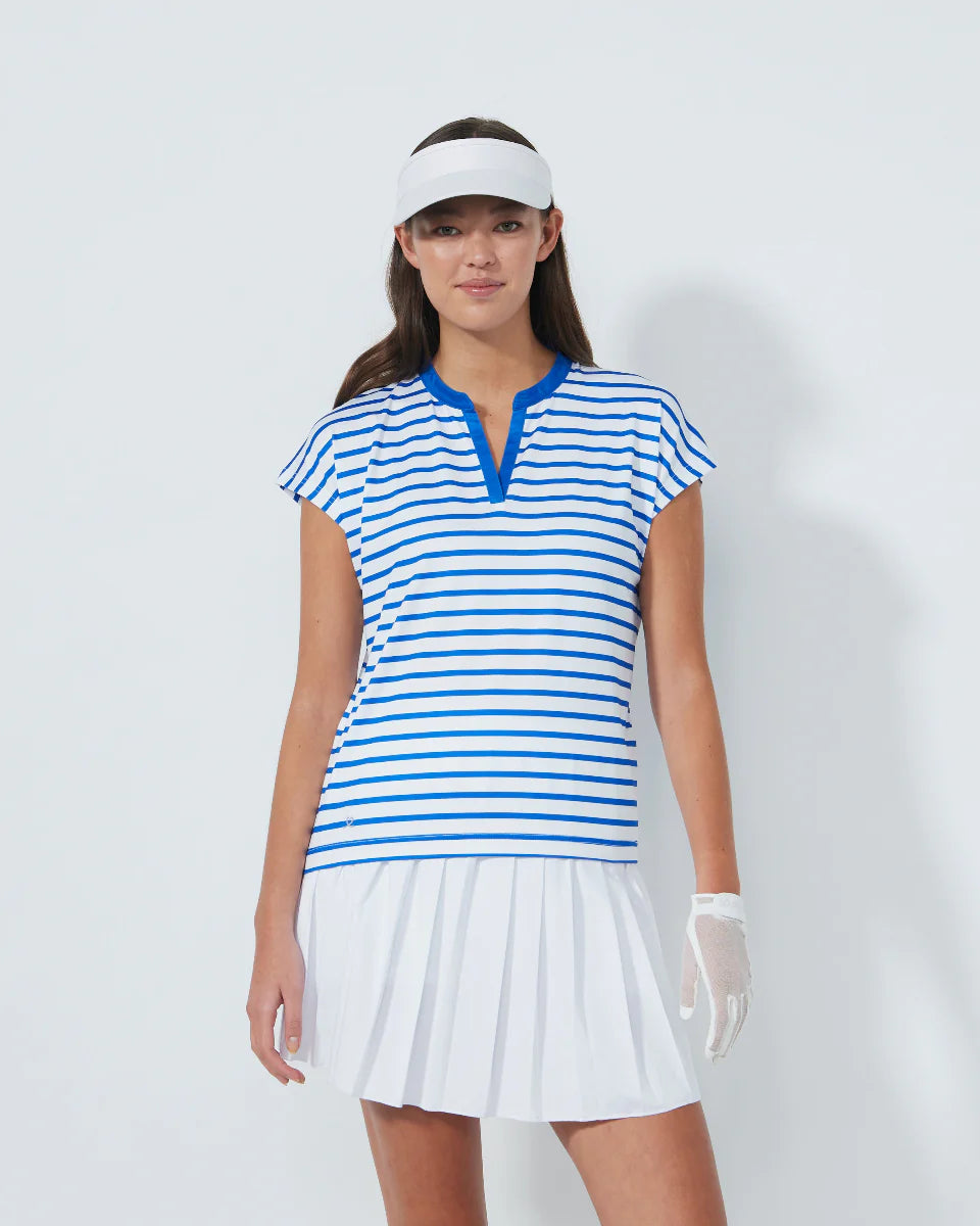 Daily Sports Itami Nautical Blue Striped Cap Sleeve Polo Shirt