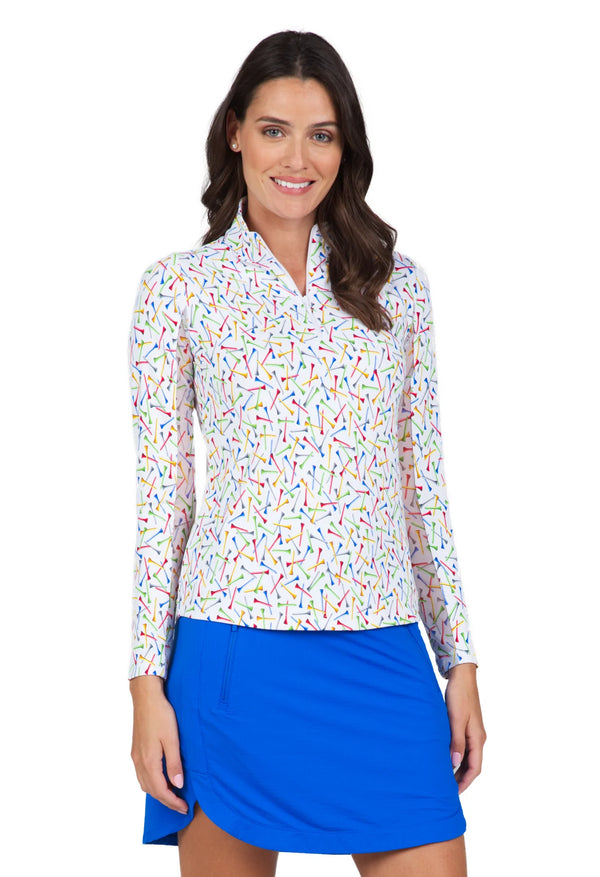 IBKUL Paulina Tee Print Long Sleeve Mock Neck Sun Protection Shirt-Multi Color