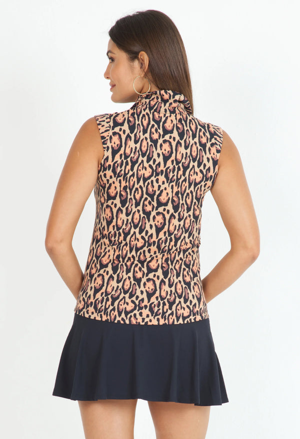 IBKUL Women's Gemma Print Sleeveless Golf Sun Shirt-Black/Brown