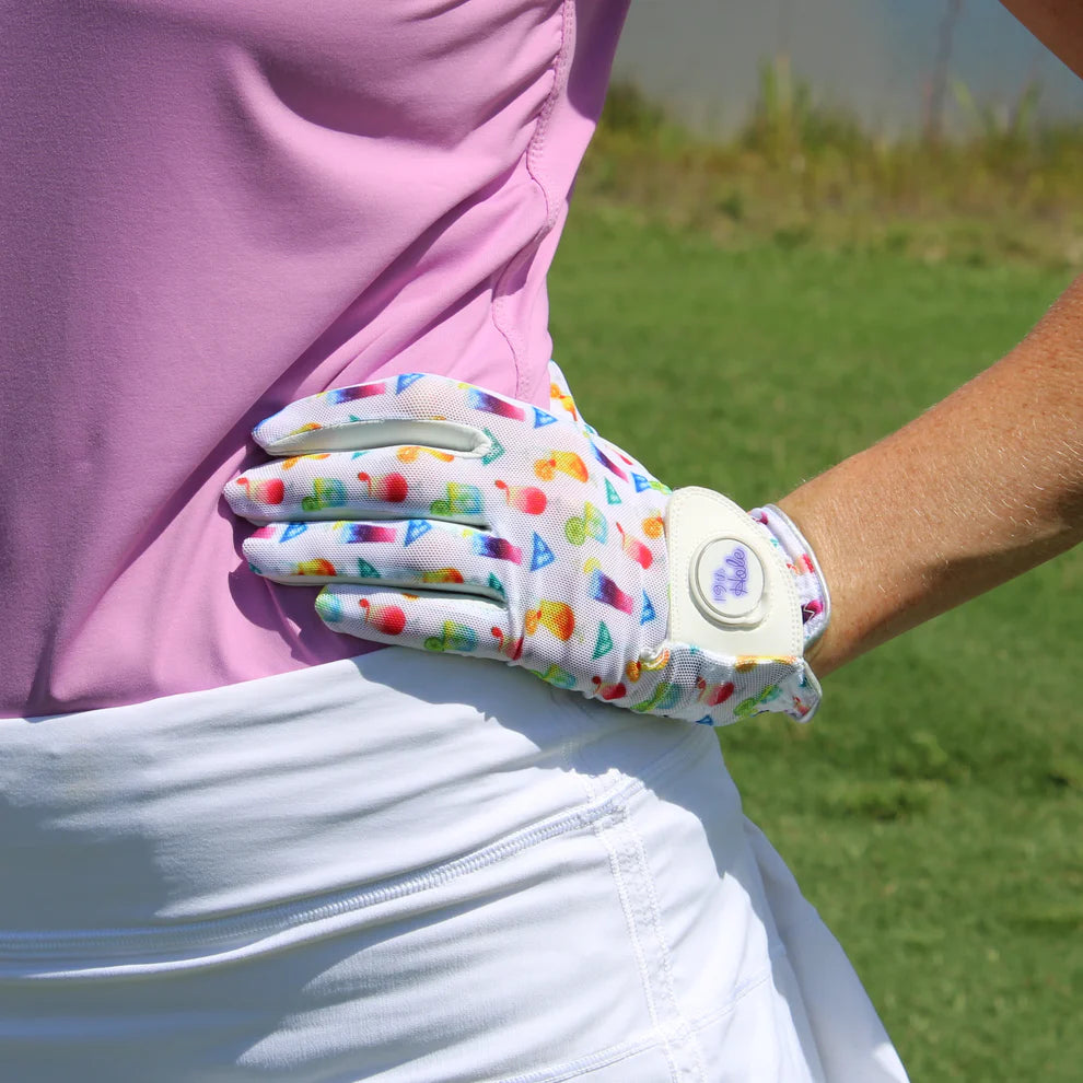 BOG Golf Glove Printed Lycra and Leather palm with Matching Ballmarker-19th Hole