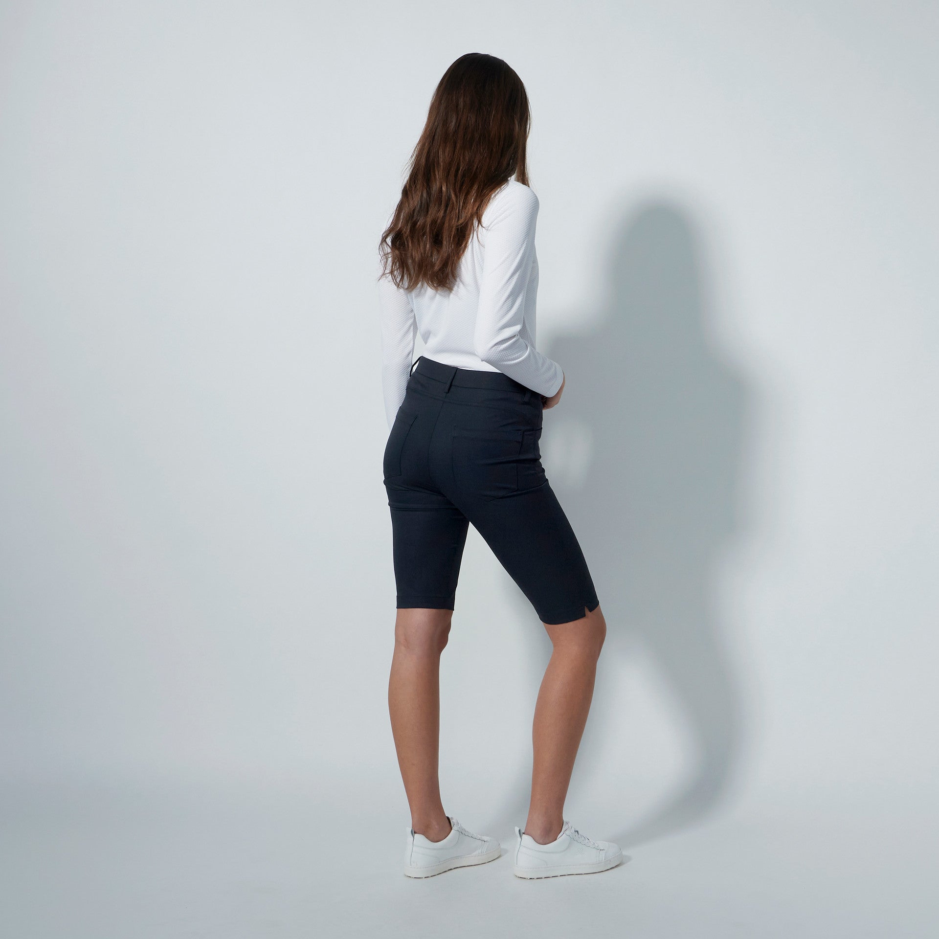 Daily Sports Basic Women's Solid Lyric Stretch Bermuda Shorts-White, Black, Tan, or Navy