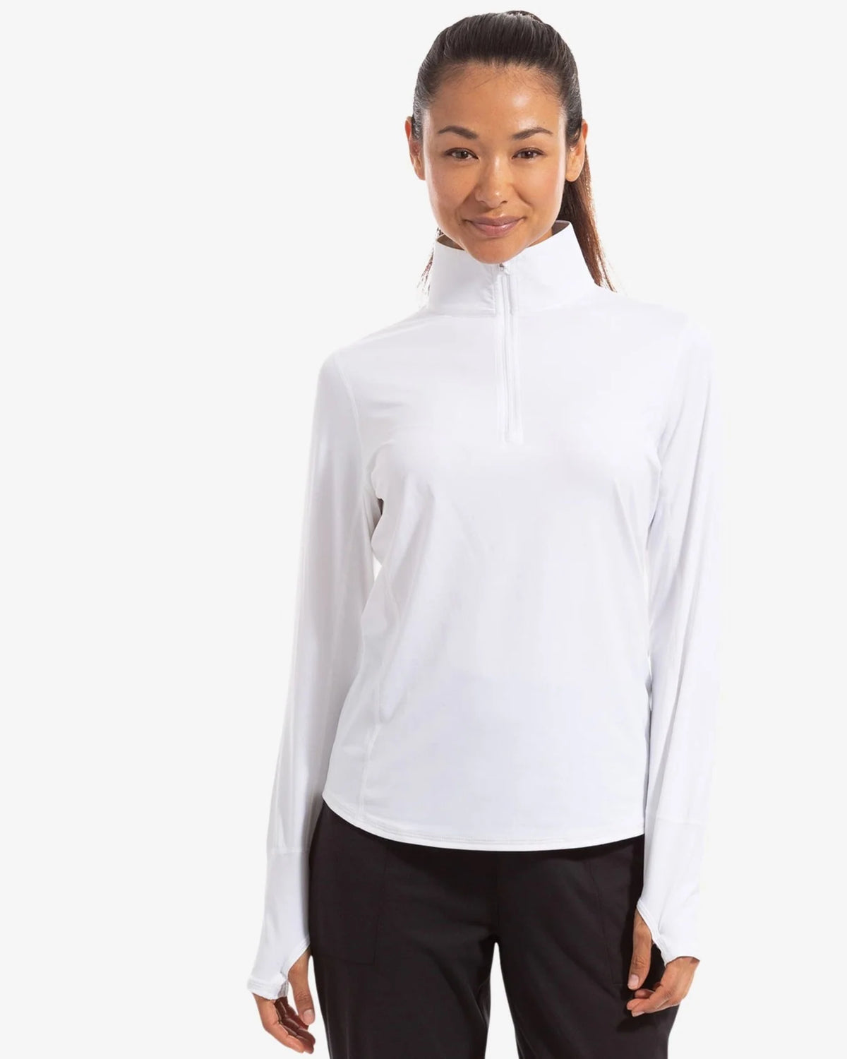 Bloq UV Women's Long Sleeved Relaxed Fit Solid Mock Neck Golf Sun Protection Shirt-White