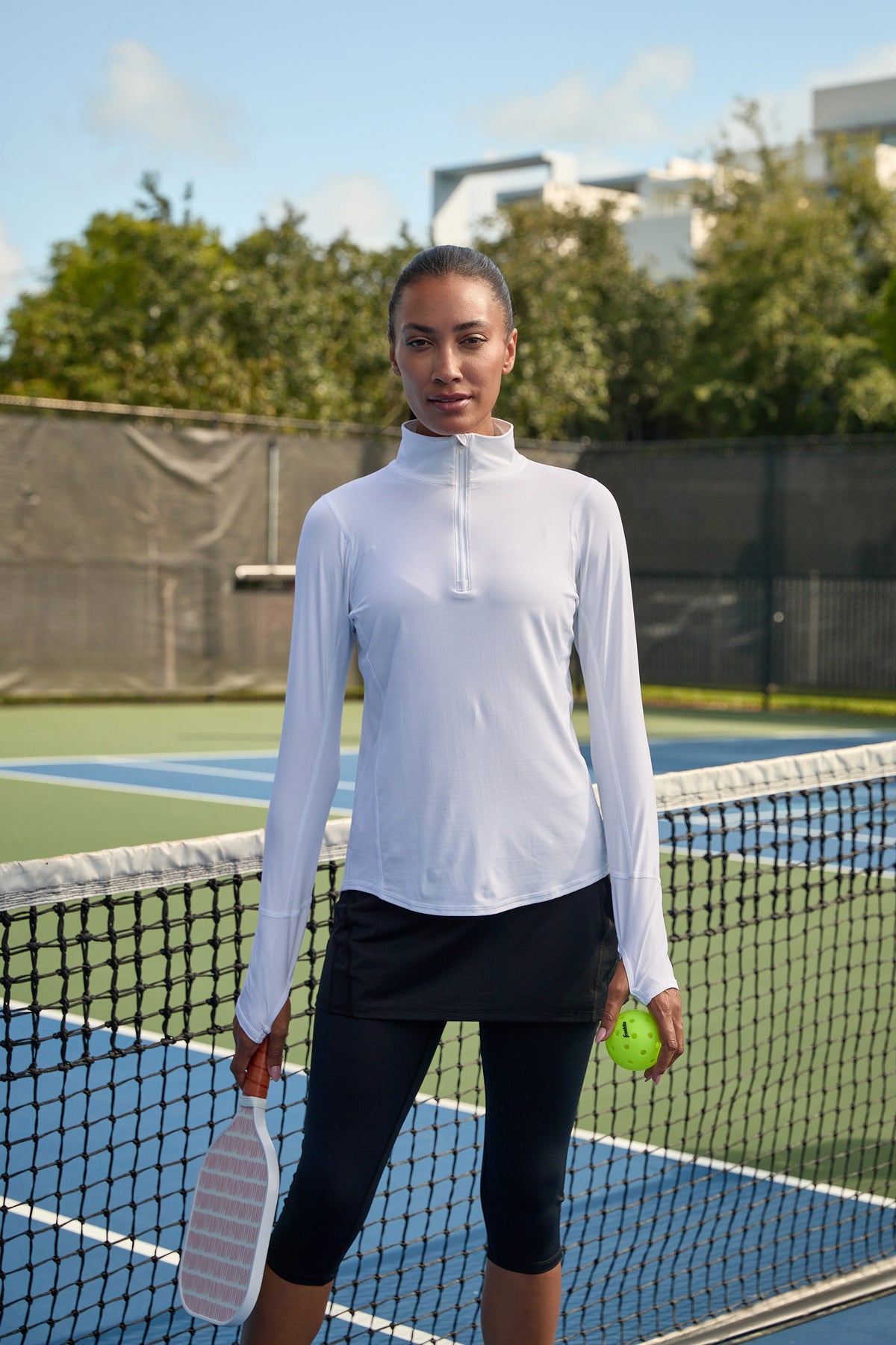 Bloq UV Women's Long Sleeved Relaxed Fit Solid Mock Neck Golf Sun Protection Shirt-White
