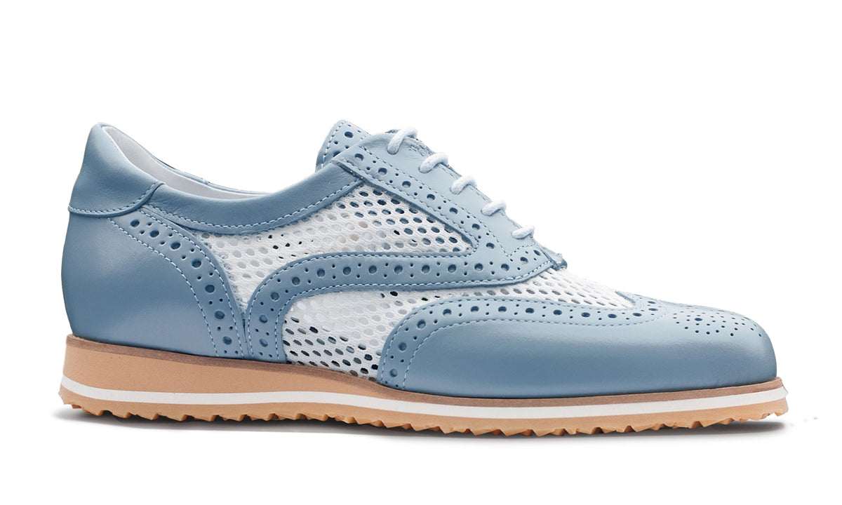 Walter Genuin Women's Brogue Net Spikeless Golf Shoes-Gulf/White