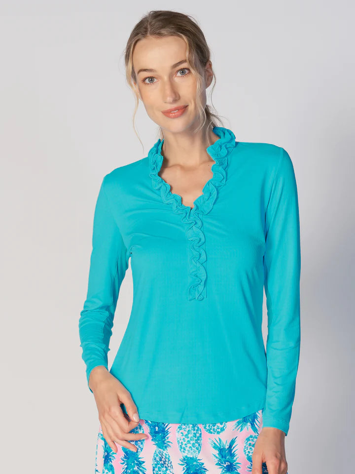 Gottex 16" Ruffle Bottom Printed Pull On Knit Print Skort-Ananas Aqua Pineapple Print