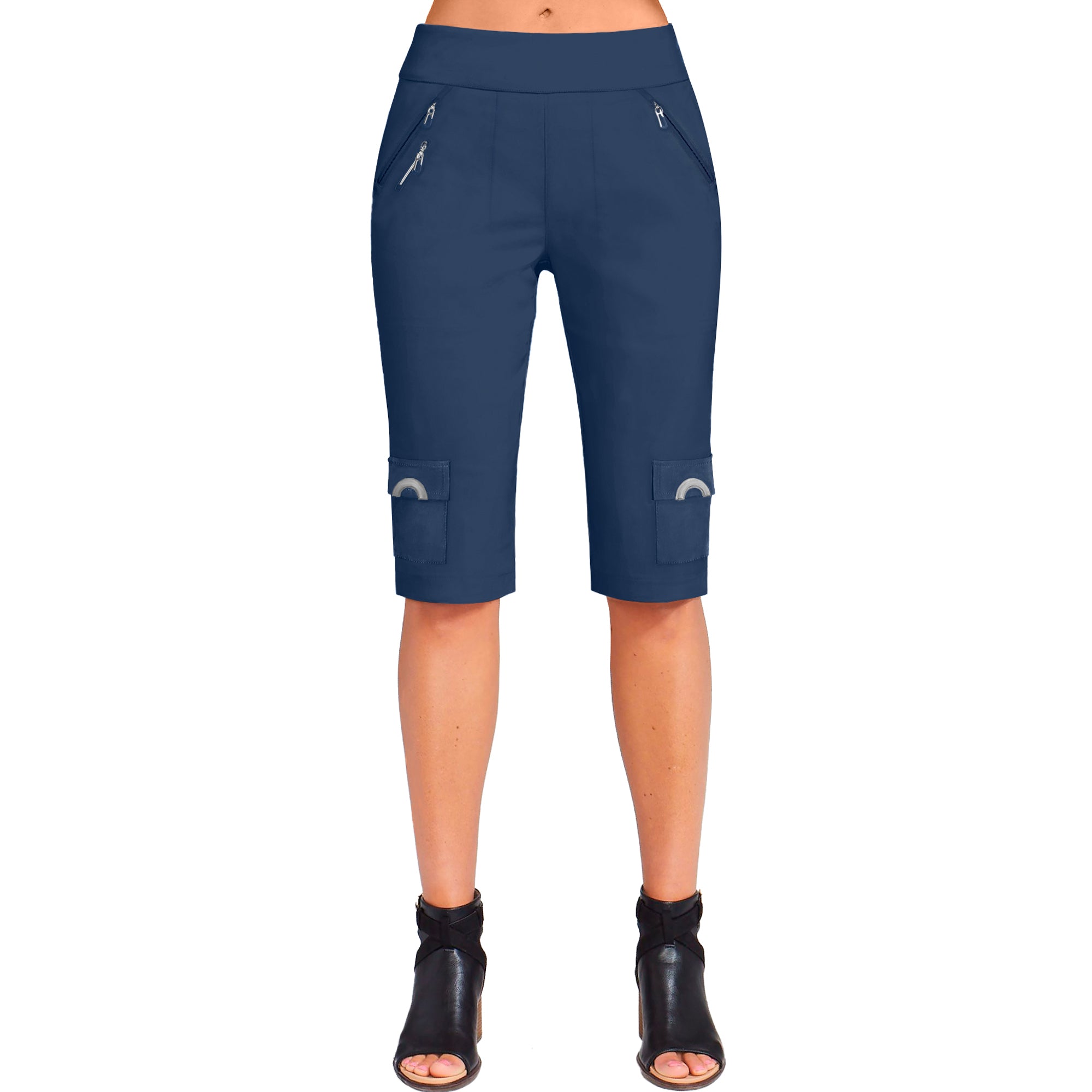 Jamie Sadock Spirit Basic Collection:Basic Women's Skinnylicious Pull on 24.5" Knee Short-Navy Blue