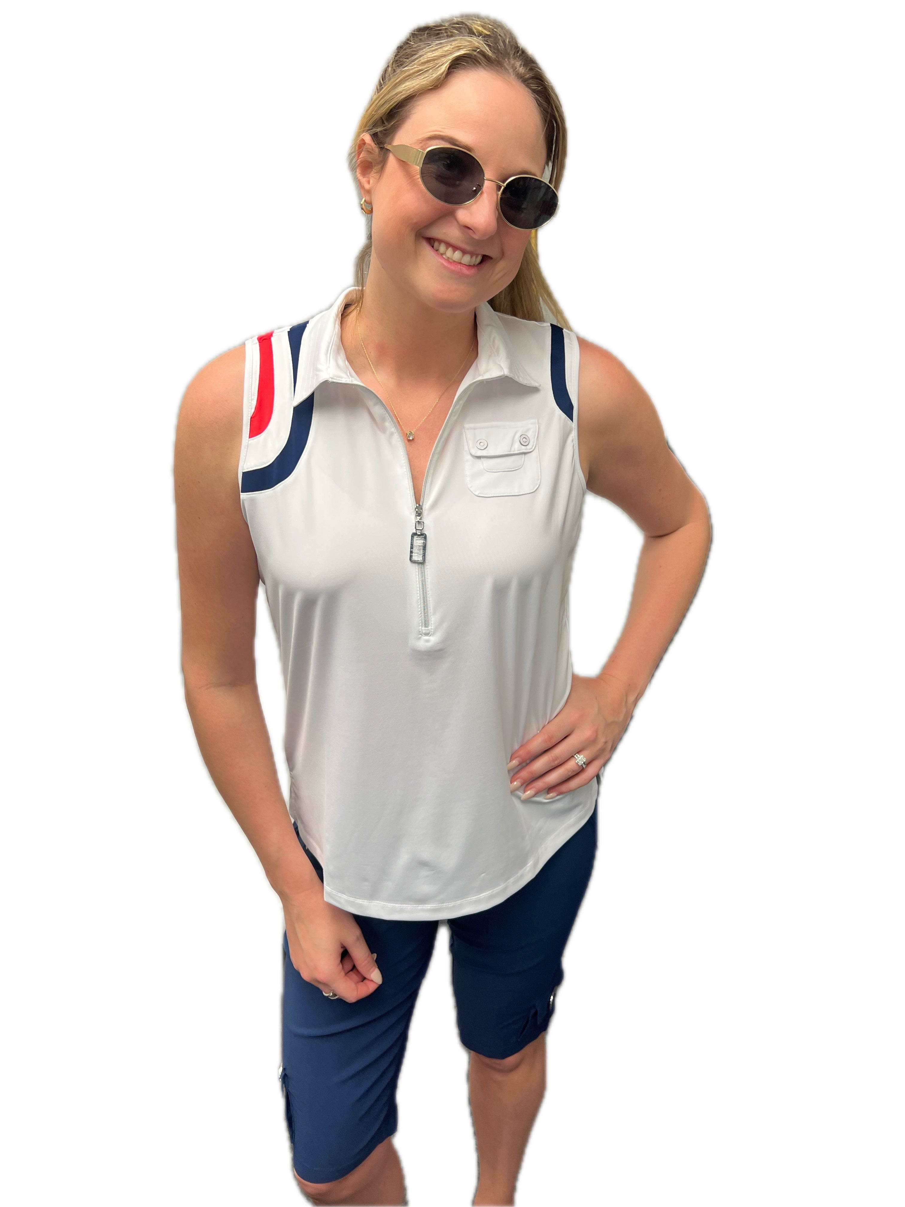 Jamie Sadock Spirit Basic Collection: Women's Sleeveless Shirt-Navy Insert Shirt