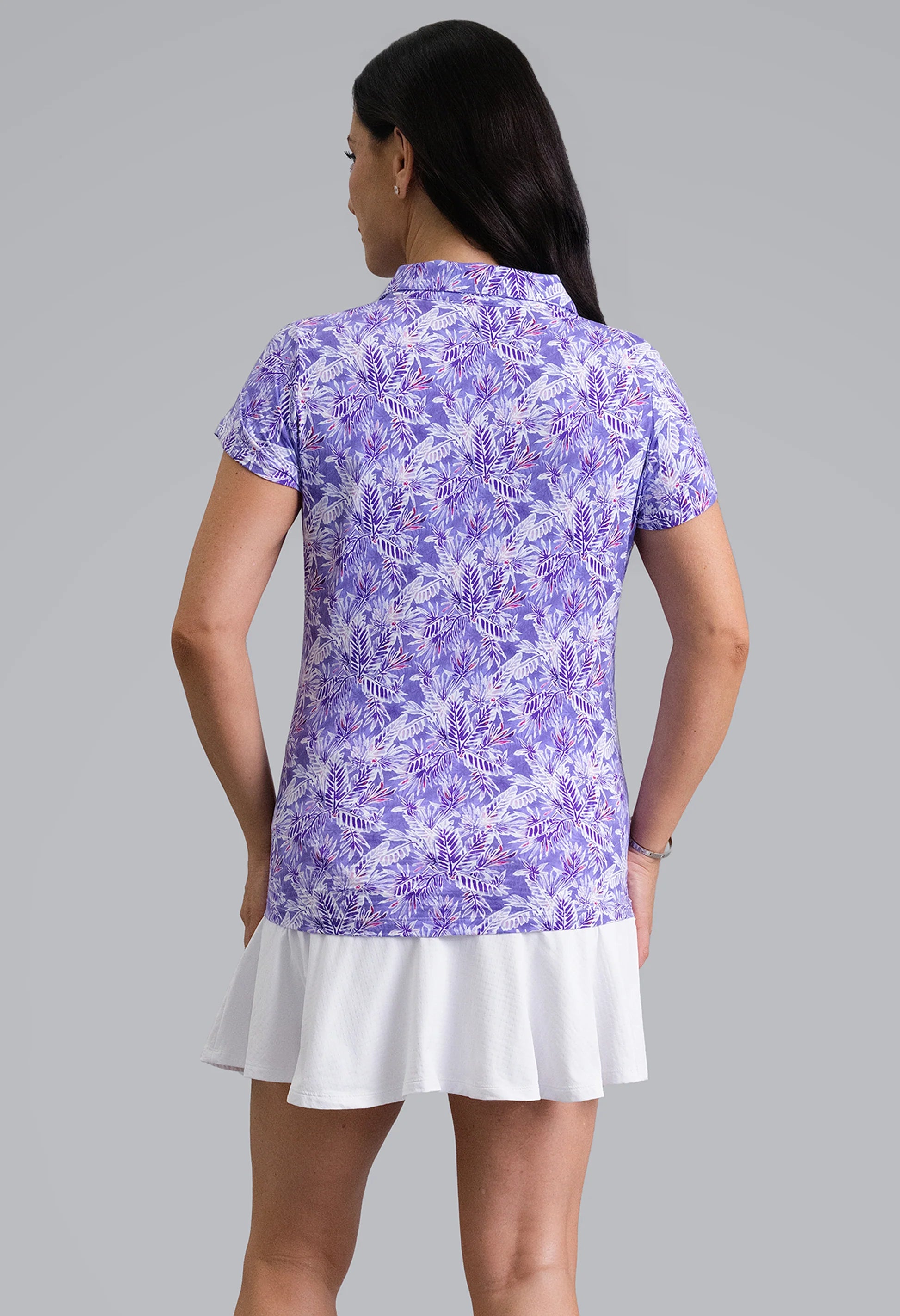 IBKUL Briana Print Tulip Short Sleeve Sun Protection Shirt-Plum