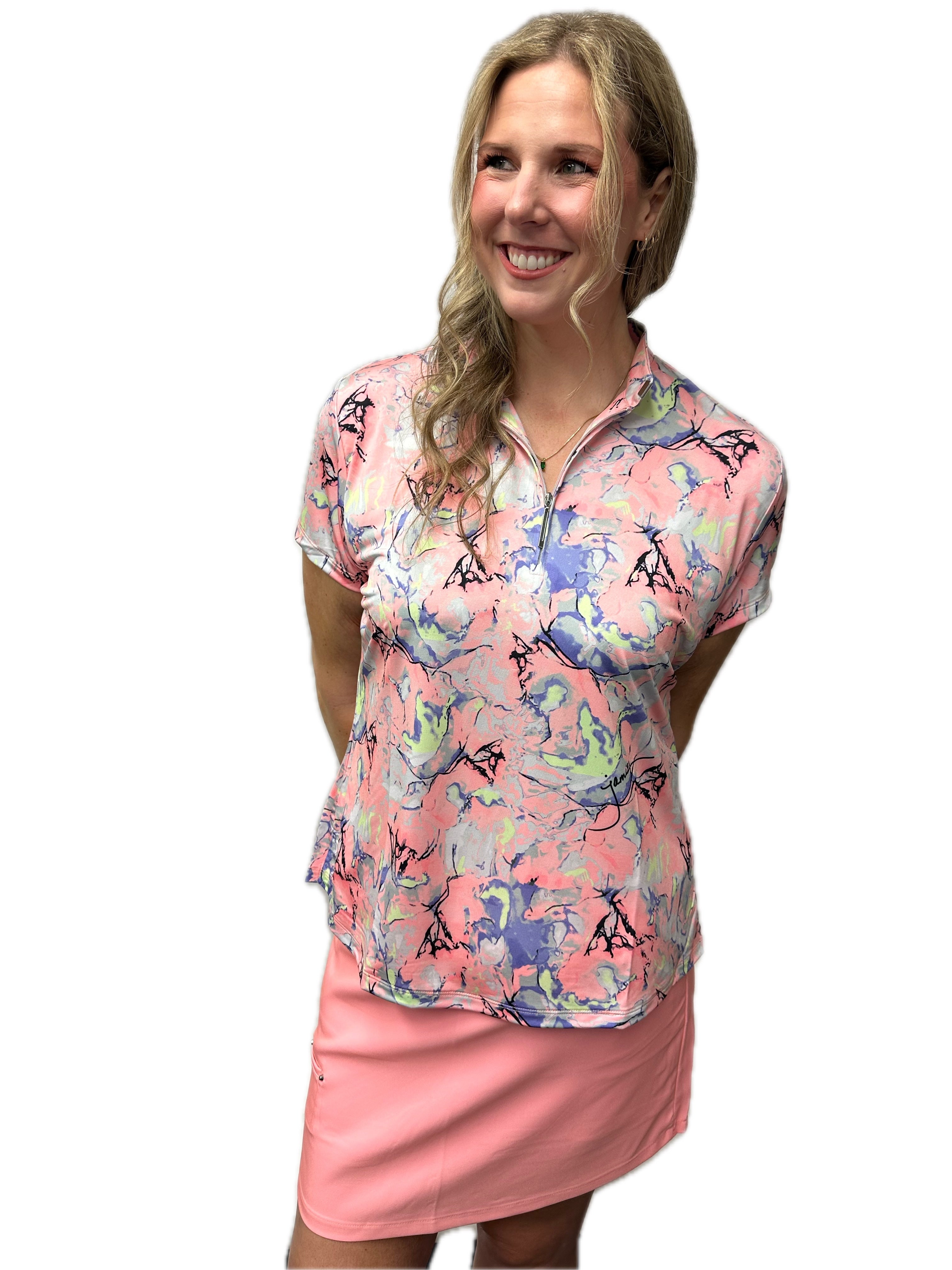 Jamie Sadock Shell Collection: Crackle Print Short Sleeved Shirt