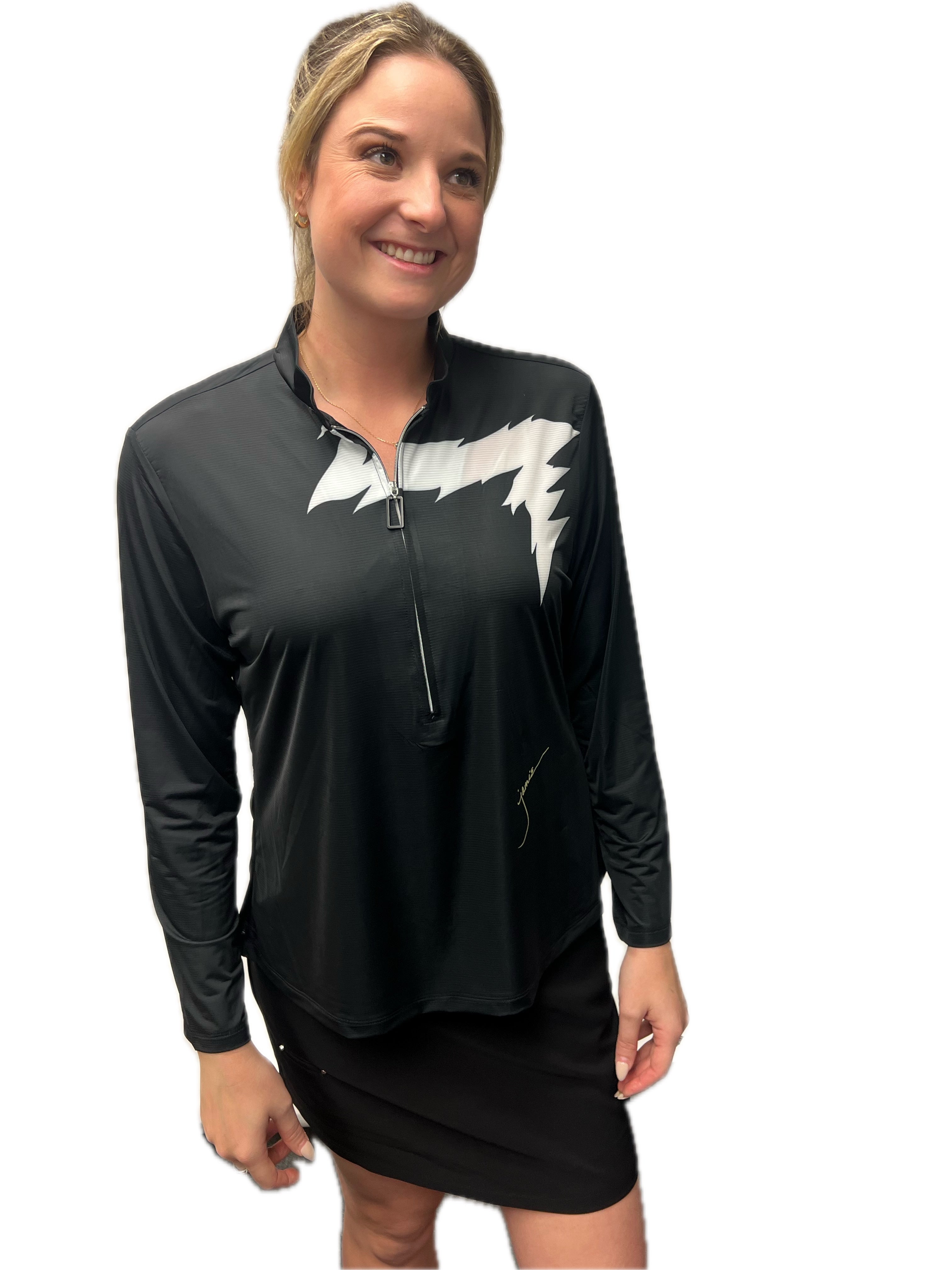 Jamie Sadock Basic Sunsense Long Sleeve Ultralight Sun Shirt-Lightning Black/White