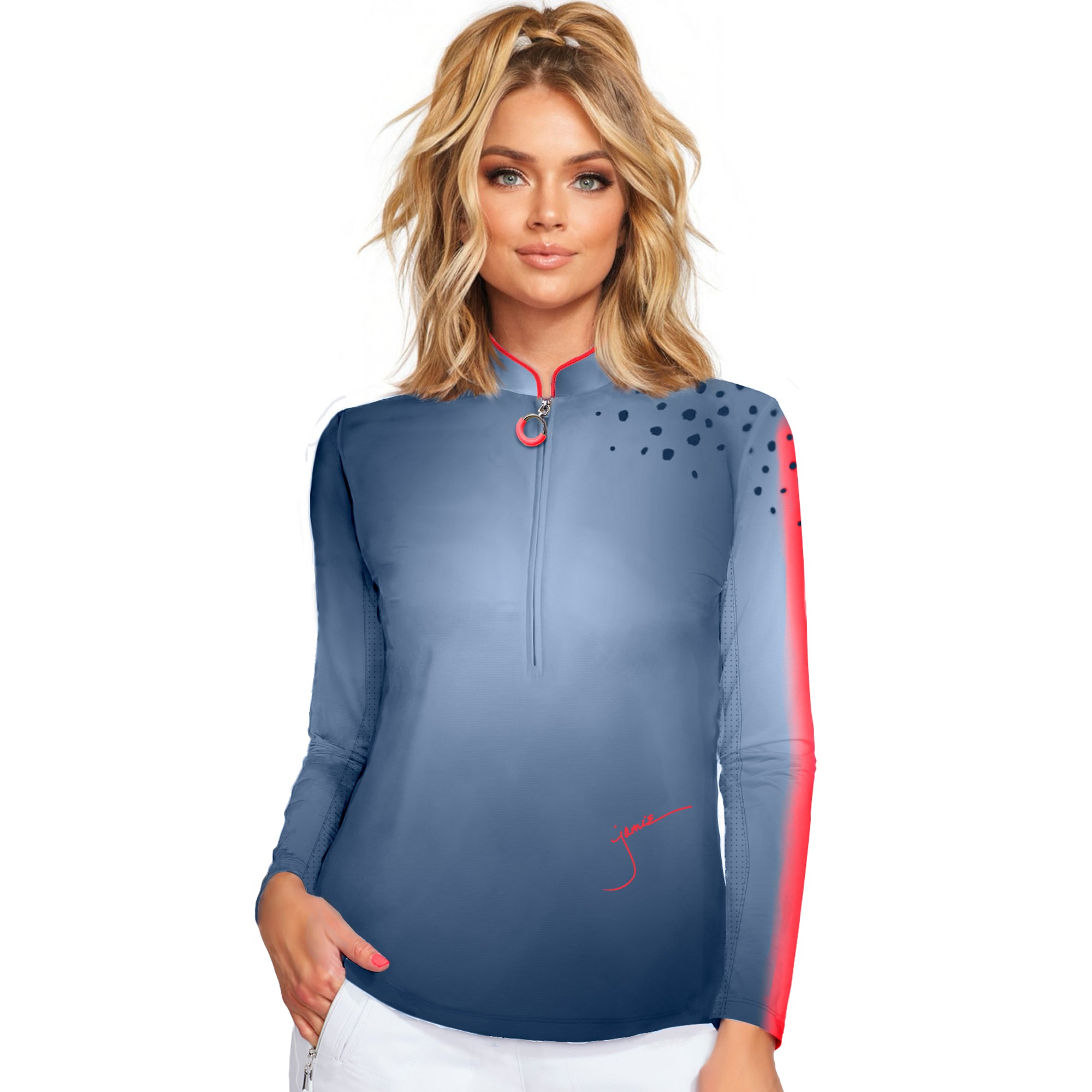 Jamie Sadock Spirit Basic Sunsense Long Sleeve Ultralight Sun Shirt-Navy/Red Luminous Print