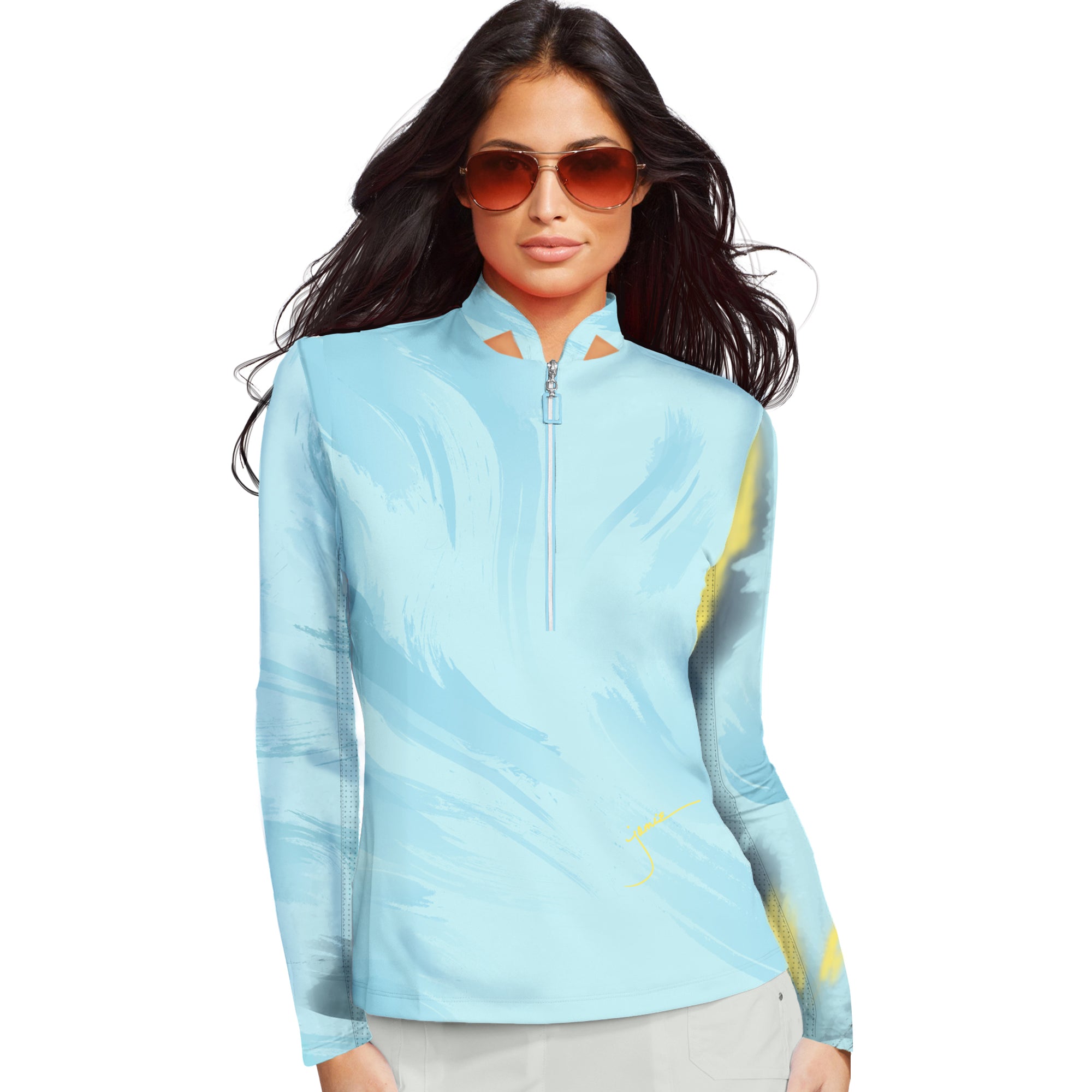 Jamie Sadock Basic Sunsense Long Sleeve Ultralight Sun Shirt-Oasis Feathers Print