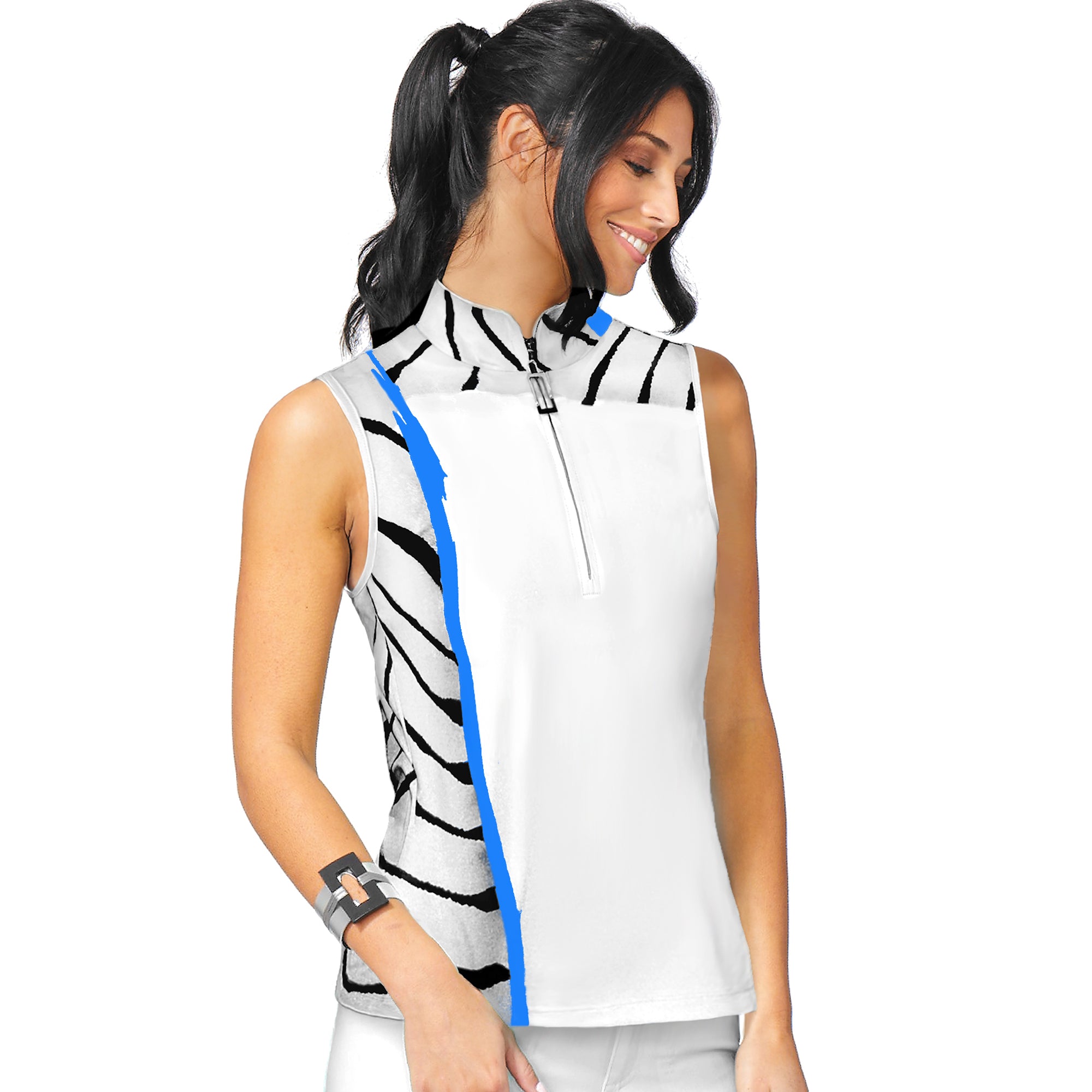 Jamie Sadock tennis actif demi zip sans manches colorblock bleu blanc