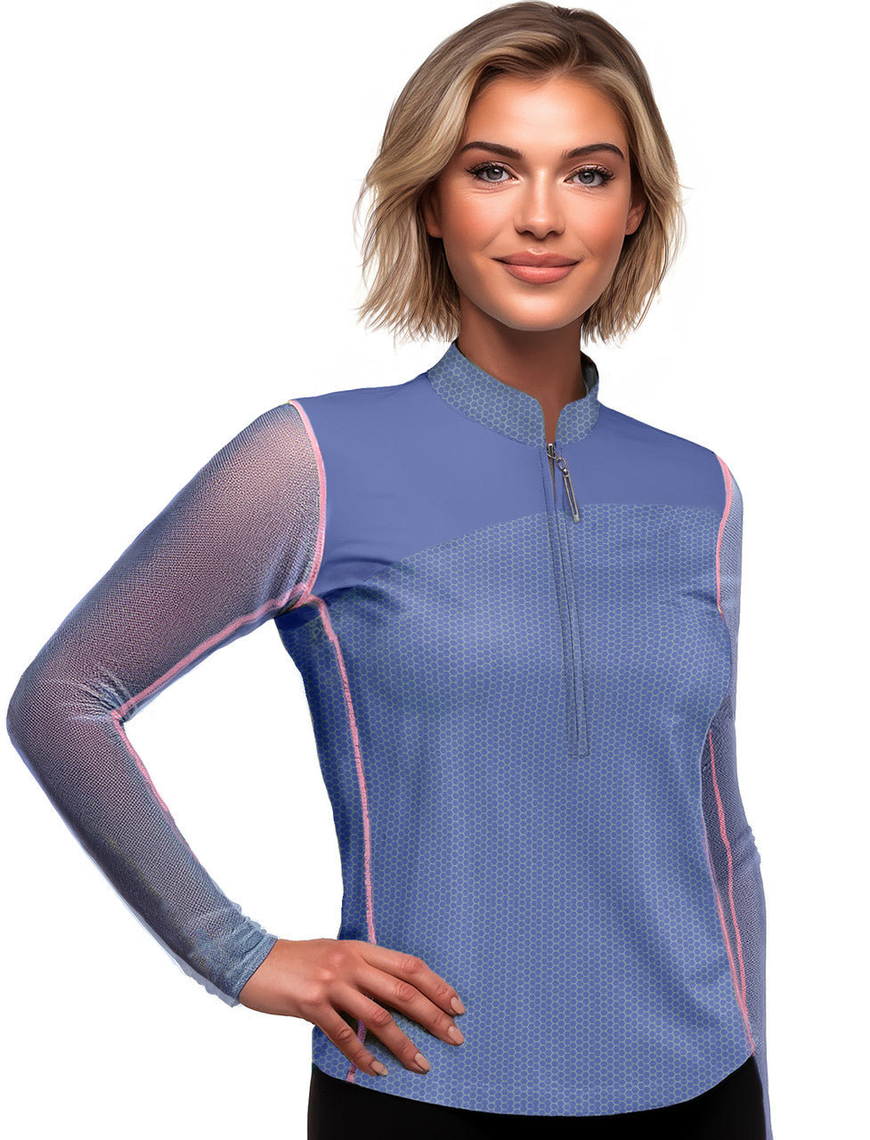 Jamie Sadock Valentine with Mesh Long Sleeves Collection:Valentine/Slate Trimmed Shirt