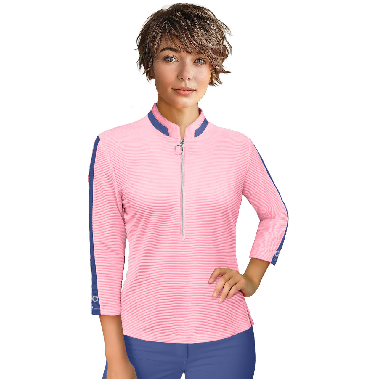 Jamie Sadock Valentine 3/4 Sleeve Collection:Valentine/Slate Trimmed Shirt