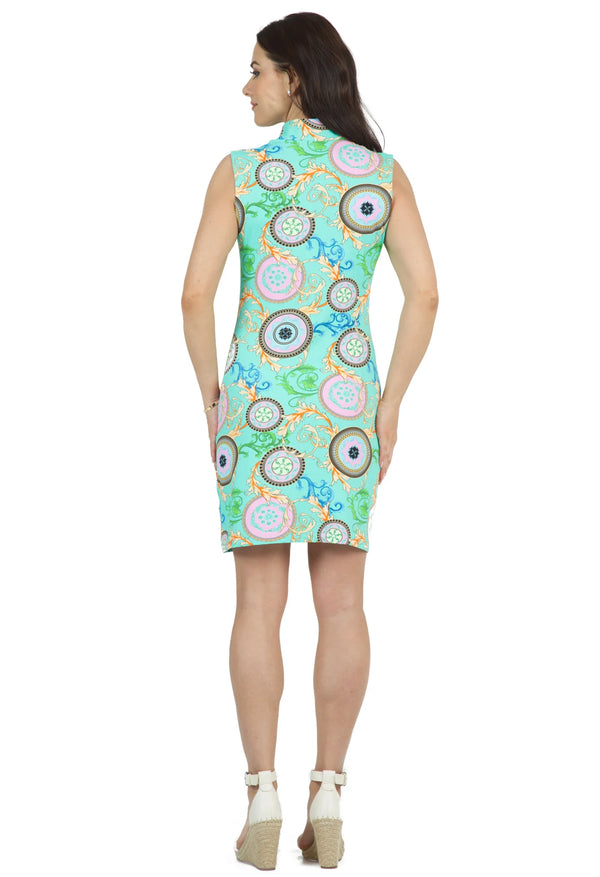 IBKUL Debbie Printed  Women's Sleeveless Dress-Jade Multi