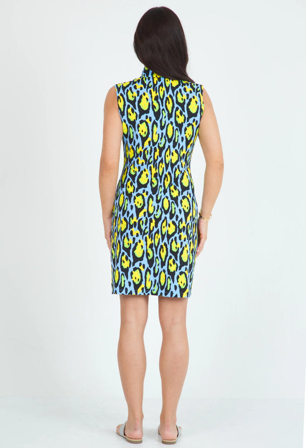 IBKUL Women's Gemma Print Sleeveless Mock Dress-Periwinkle