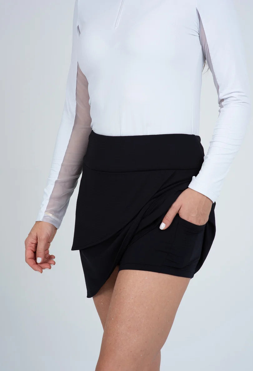 IBKUL Women's 17" Pull On Knit Layered Solid Skort-Black