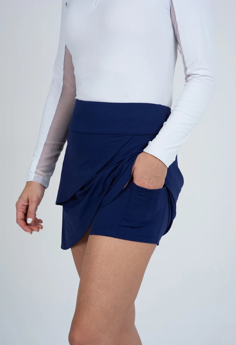 IBKUL Women's 17" Pull On Knit Layered Solid Skort-Navy