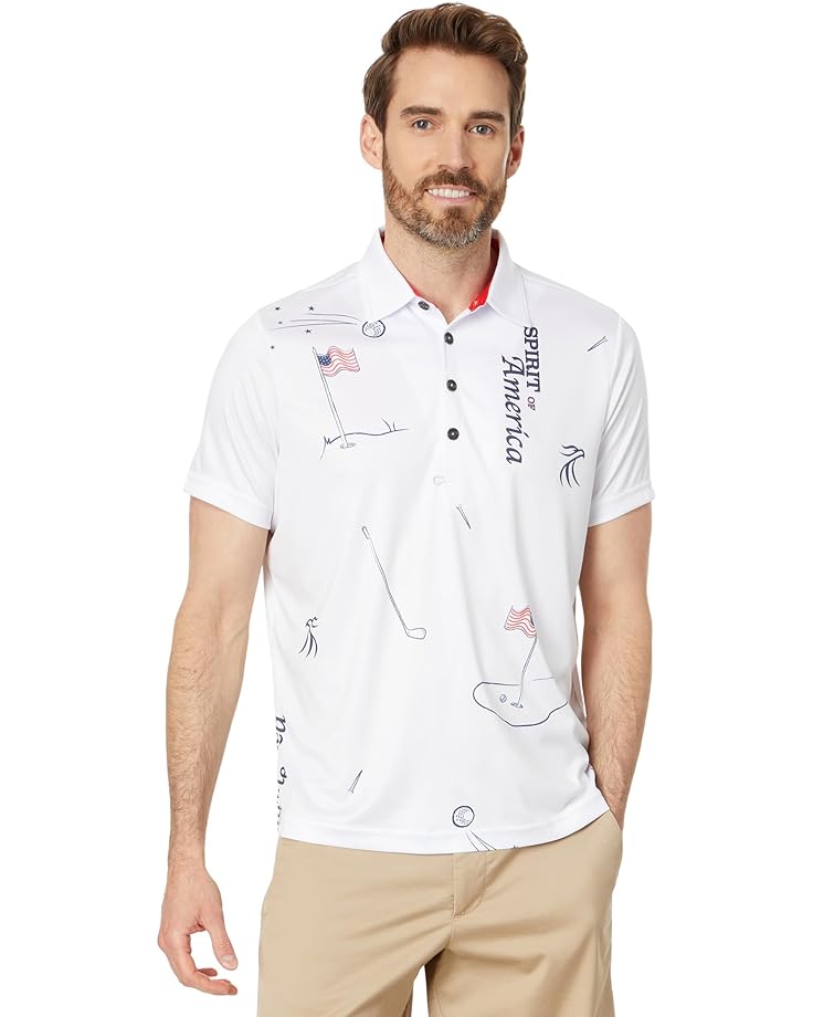 Jamie Sadock Spirit Mens Golf Print Golf Shirt-White All Over Flag Print