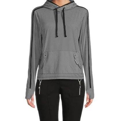 Jamie Sadock Basic Sun Protection with Hoodie Long Sleeve Sun Shirt-Black/White Stripes