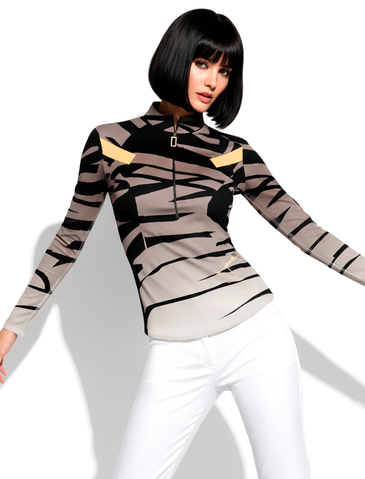 Jamie Sadock Fashion Basic Sunsense Long Sleeve Ultralight Sun Shirt-Slash Print