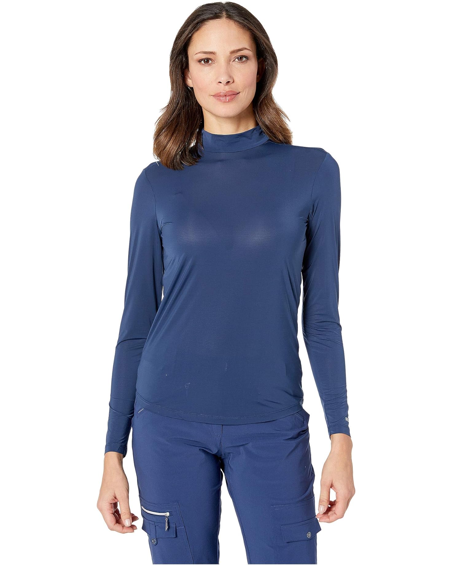 Jamie Sadock Sunsense Basic Women's UV-Sun Protection Long Sleeve Mock Neck Sun Shirt-Black, White, Navy Blue