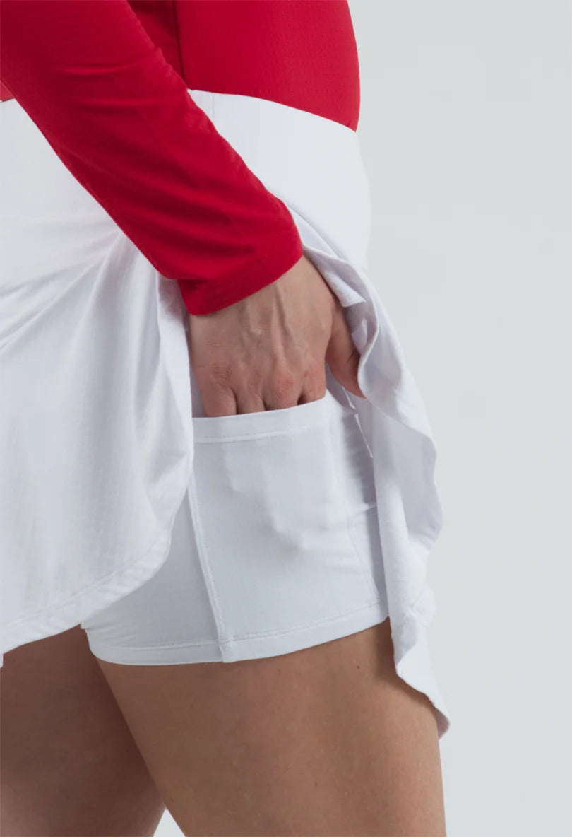 IBKUL Women's 17" Pull On Knit Flounce Solid Skort-White