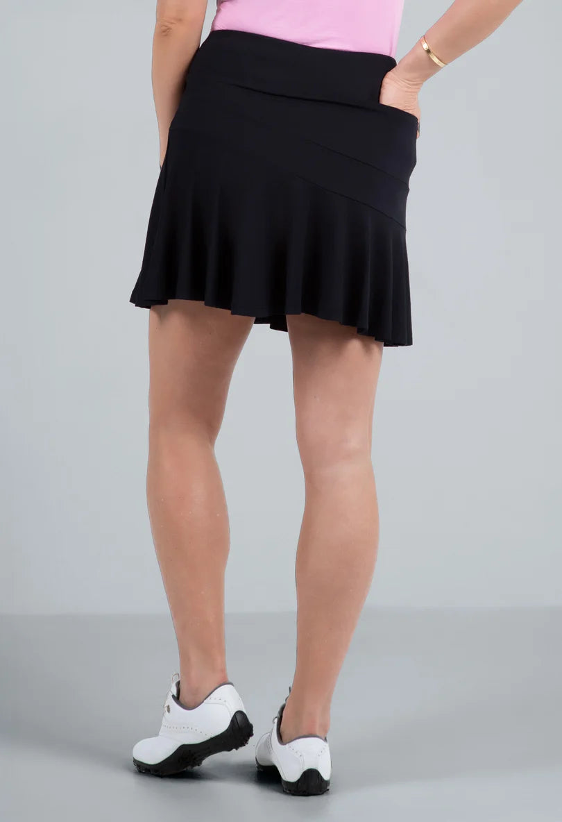 IBKUL Women's 17" Pull On Knit Flounce Solid Skort-Black