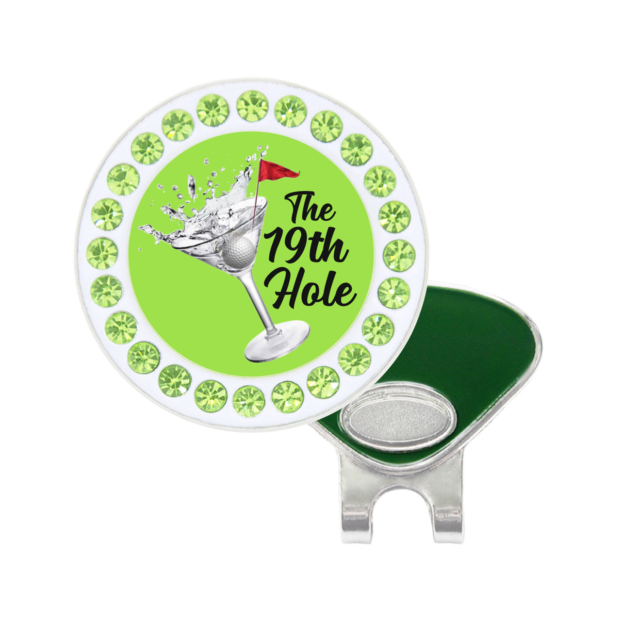 Navika Sparkly Ballmarker and Clip Set-19th Hole Green