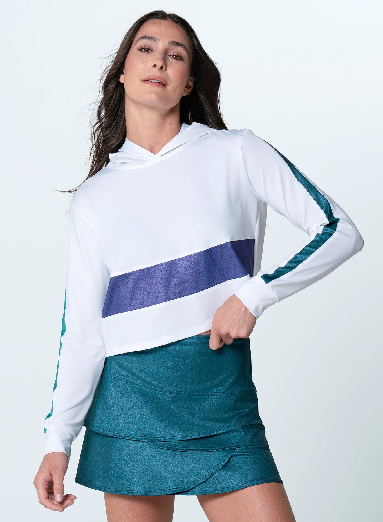 Lucky in Love Shimmer Performance Long Sleeve Hoodie-White/Midnight/Crsma