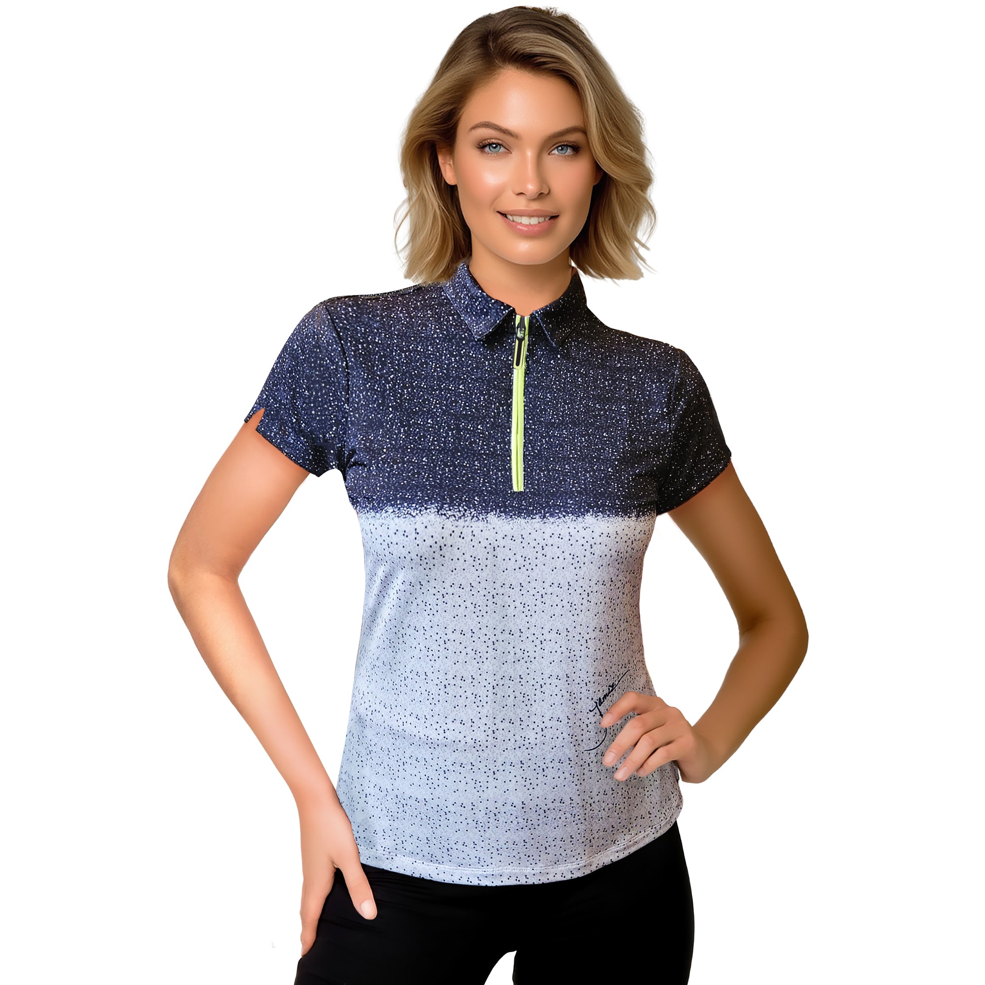 Jamie Sadock Black and White Short Sleeve Collection: Black/White Trimmed Shirt