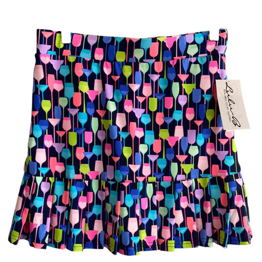 Lulu-B Women's Pleated 17" Pull-On Style Skort-Bright Drinks Print
