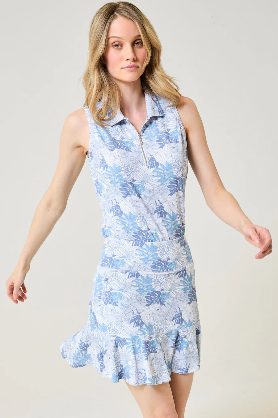 GG Blue Crystal Blue 17.5" Flare Pull On Skort-Artic Palm Print