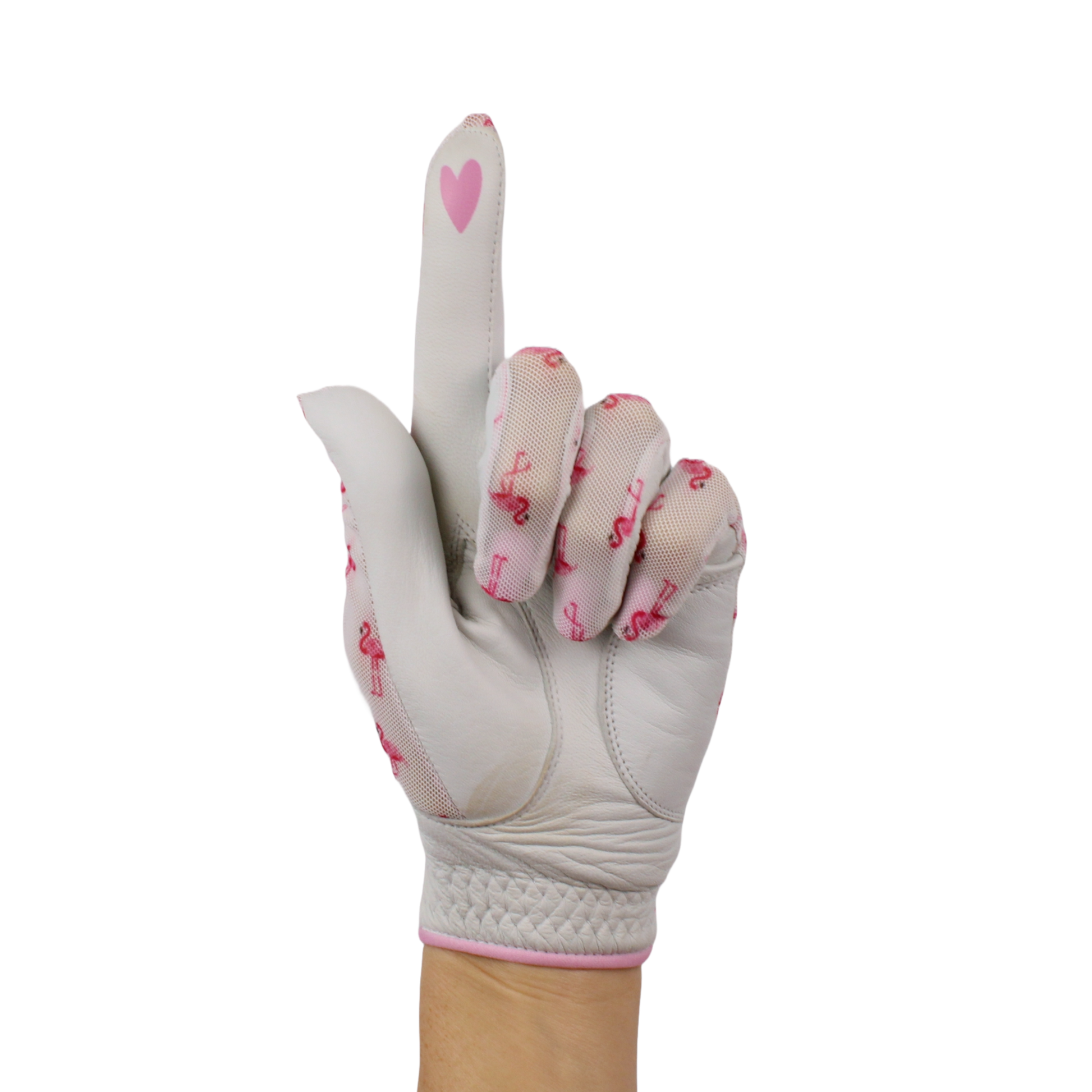 BOG Golf Glove Printed Lycra and Leather palm with Matching Ballmarker-Flamingo Print