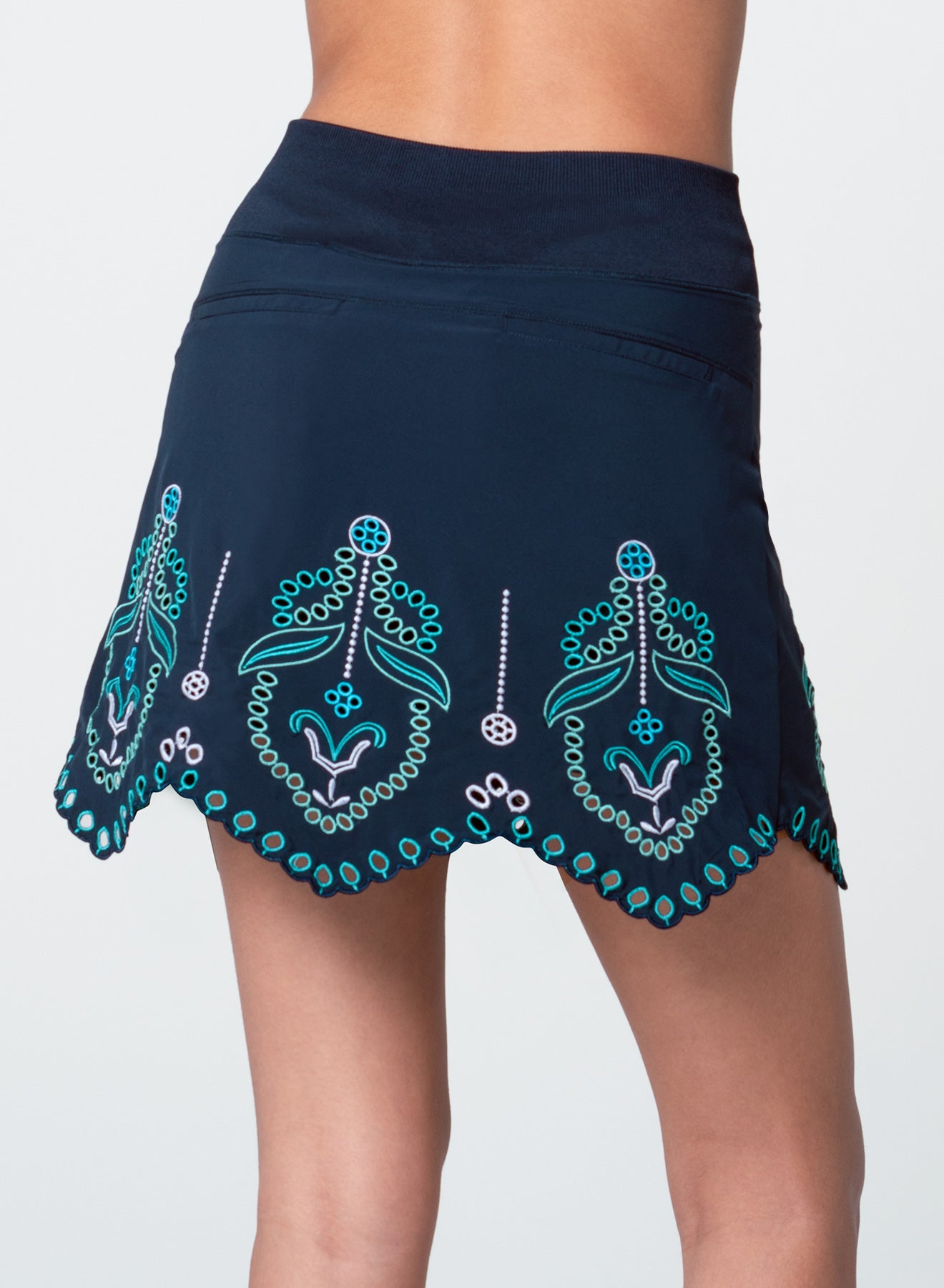 Lucky in Love Eyelet You Win 16" Skort-Midnight with Aqua/White Embroidery