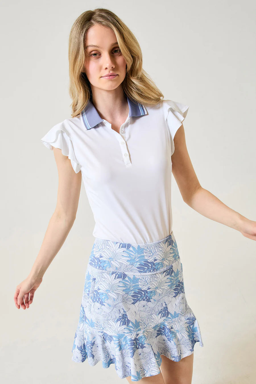 GG Blue Crystal Blue 17.5" Flare Pull On Skort-Artic Palm Print