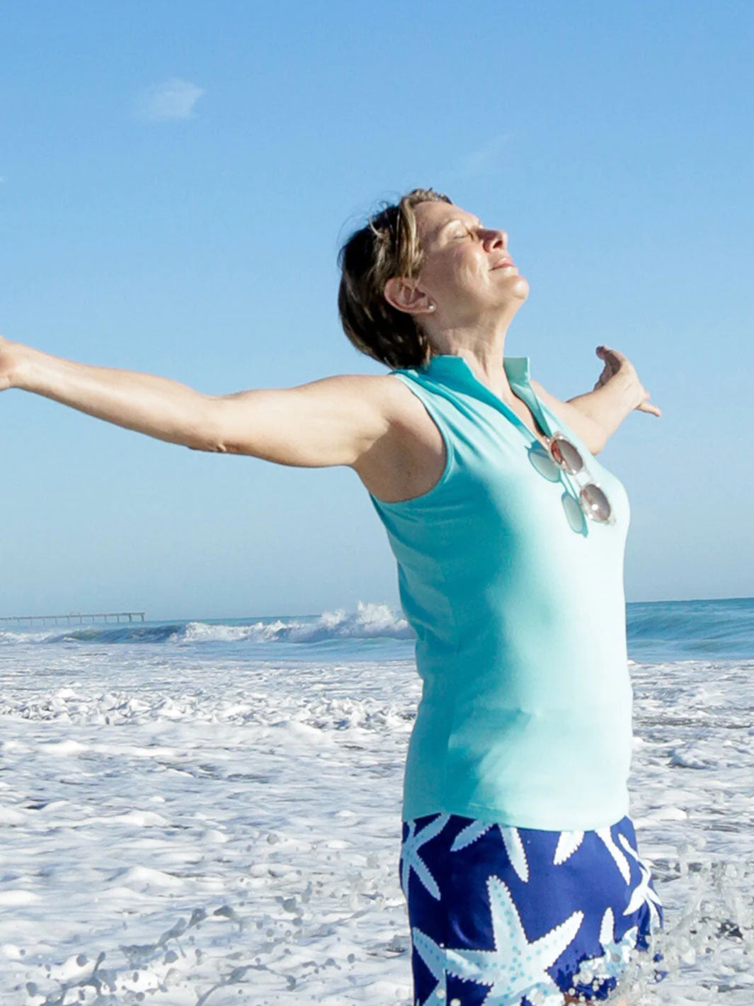 Ana Clare "Hadley" Sleeveless Cotton Blend Solid Shirt-Periwinkle, Lime, Hot Pink, Aqua