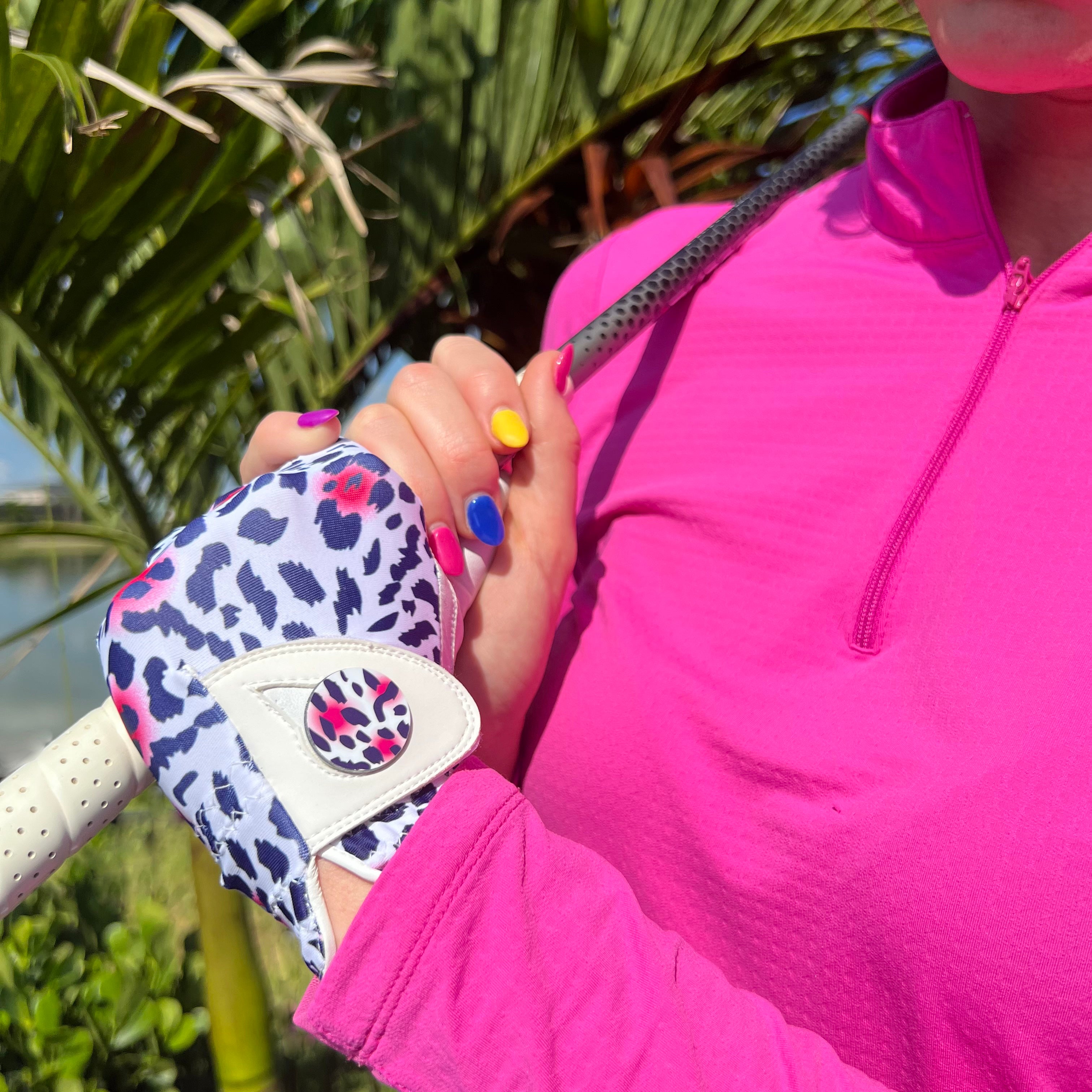 BOG Golf Glove Printed Lycra and Leather palm with Matching Ballmarker-Animal Print