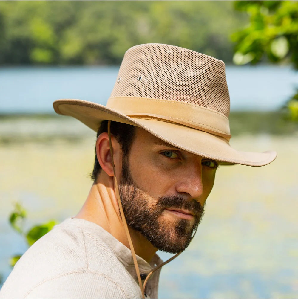 Dorfman Hat Vogul Soaker Sun Hat with Mesh Sides-Natural
