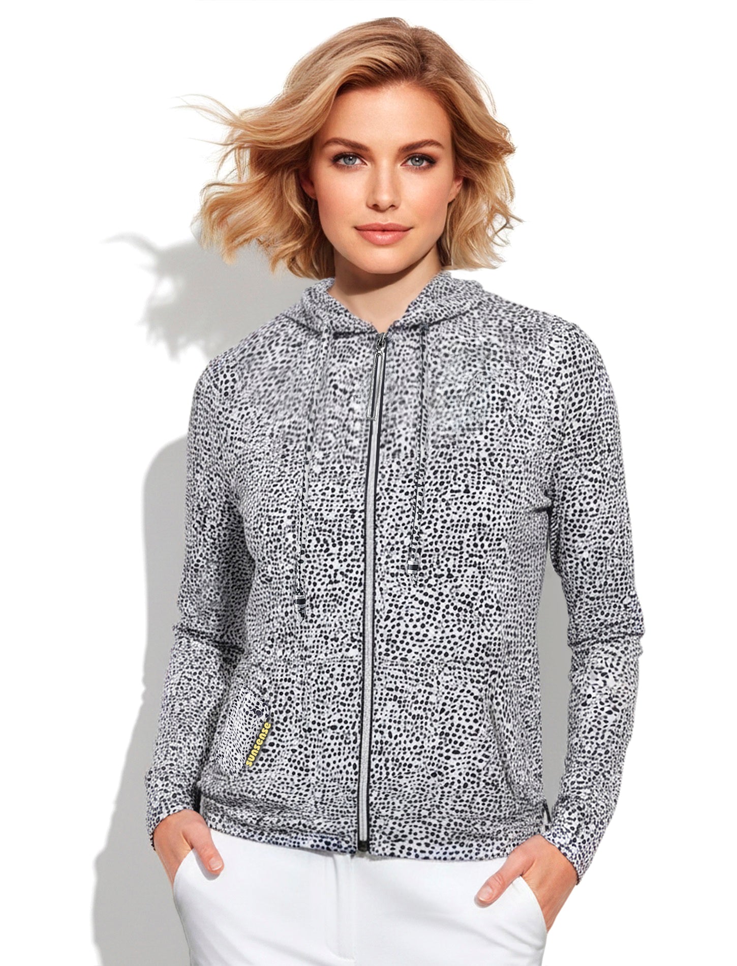 Jamie Sadock Cupid Basic Sunsense Ultralight Full Zip Hoodie Sun Jacket-Ocelot Print