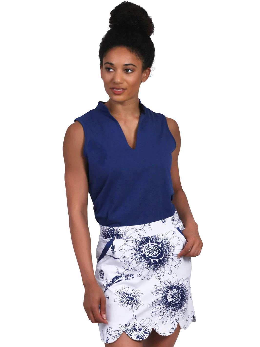 Ana Clare "Hadley" Sleeveless Cotton Blend Solid Shirt-Periwinkle, Lime, Hot Pink, Aqua