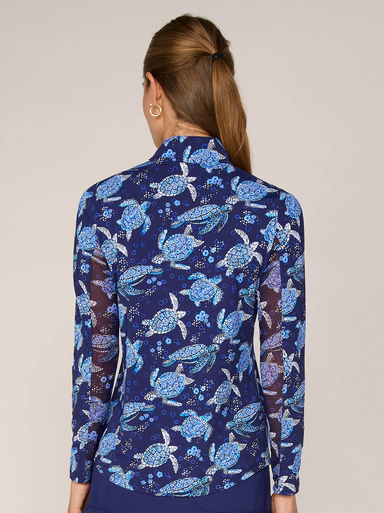 G Lifestyle Navy Turtle Quarter Zip Sun Protection Long Sleeve Moc Neck Shirt