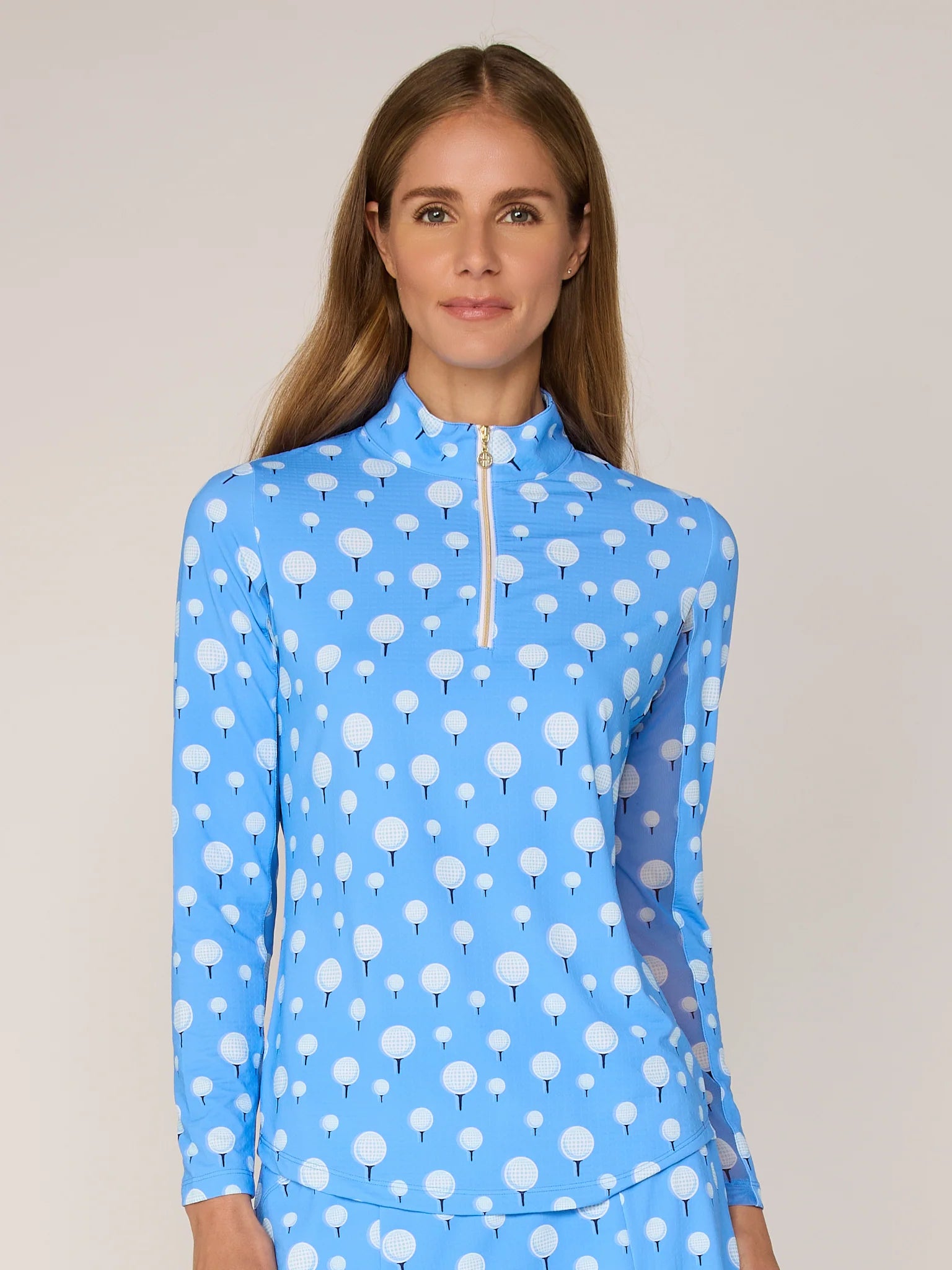 G Lifestyle Tee It Up Quarter Zip Sun Protection Long Sleeve Moc Neck Shirt-Bright Periwinkle