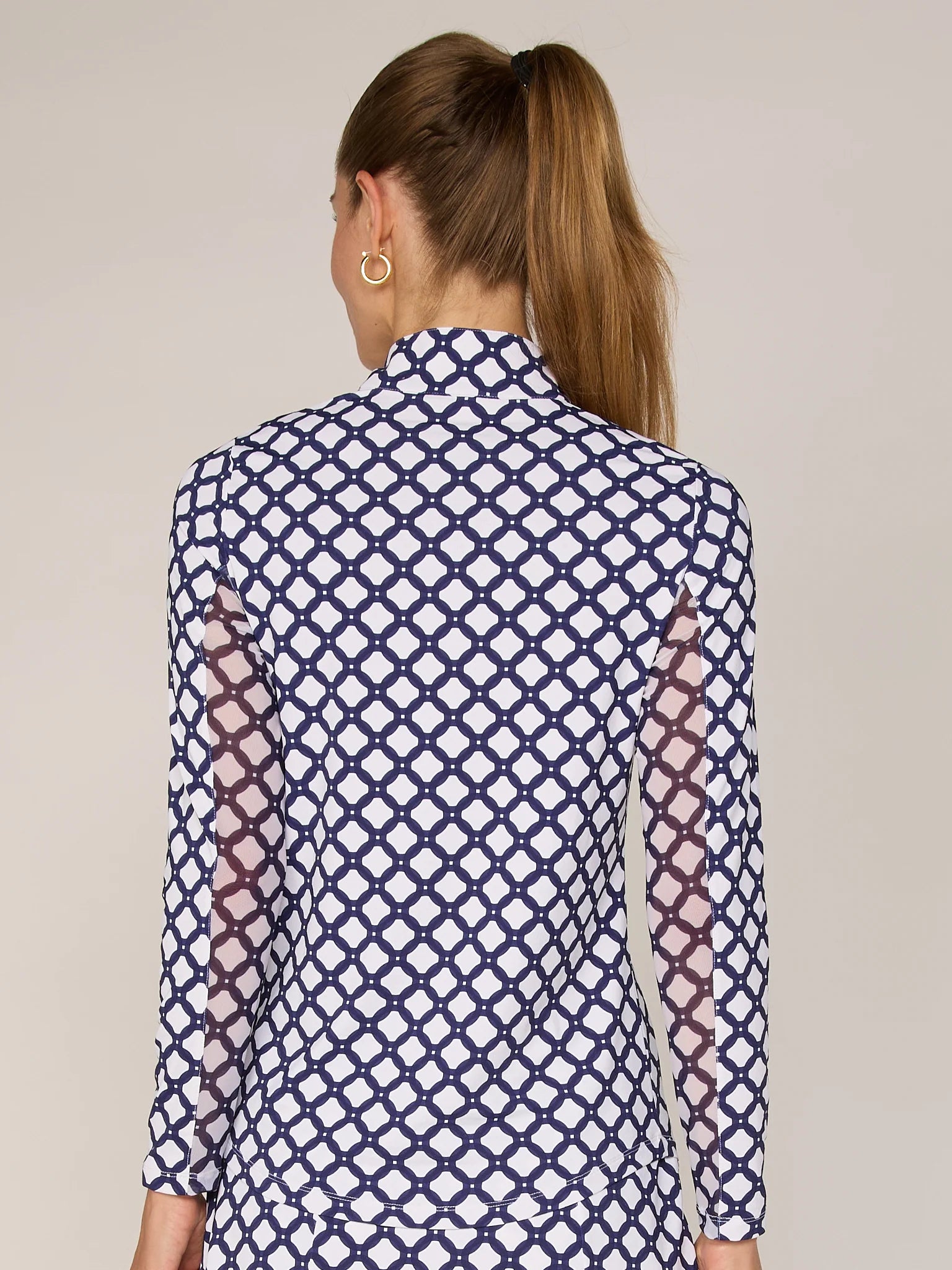 G Lifestyle Small Circle Quarter Zip Sun Protection Long Sleeve Moc Neck Shirt-Navy/White